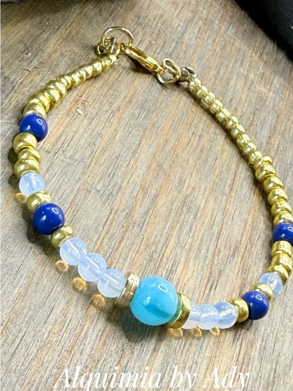 Moonstone , Royal Blue & Gold Beaded Bracelet